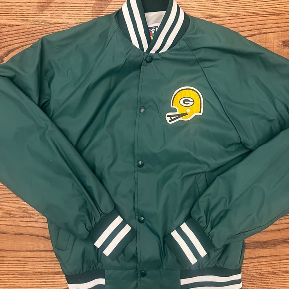 Vintage 80s Green Bay Packers NFL Active Generation Satin Snap Bomber Jacket - Picture 1 of 7